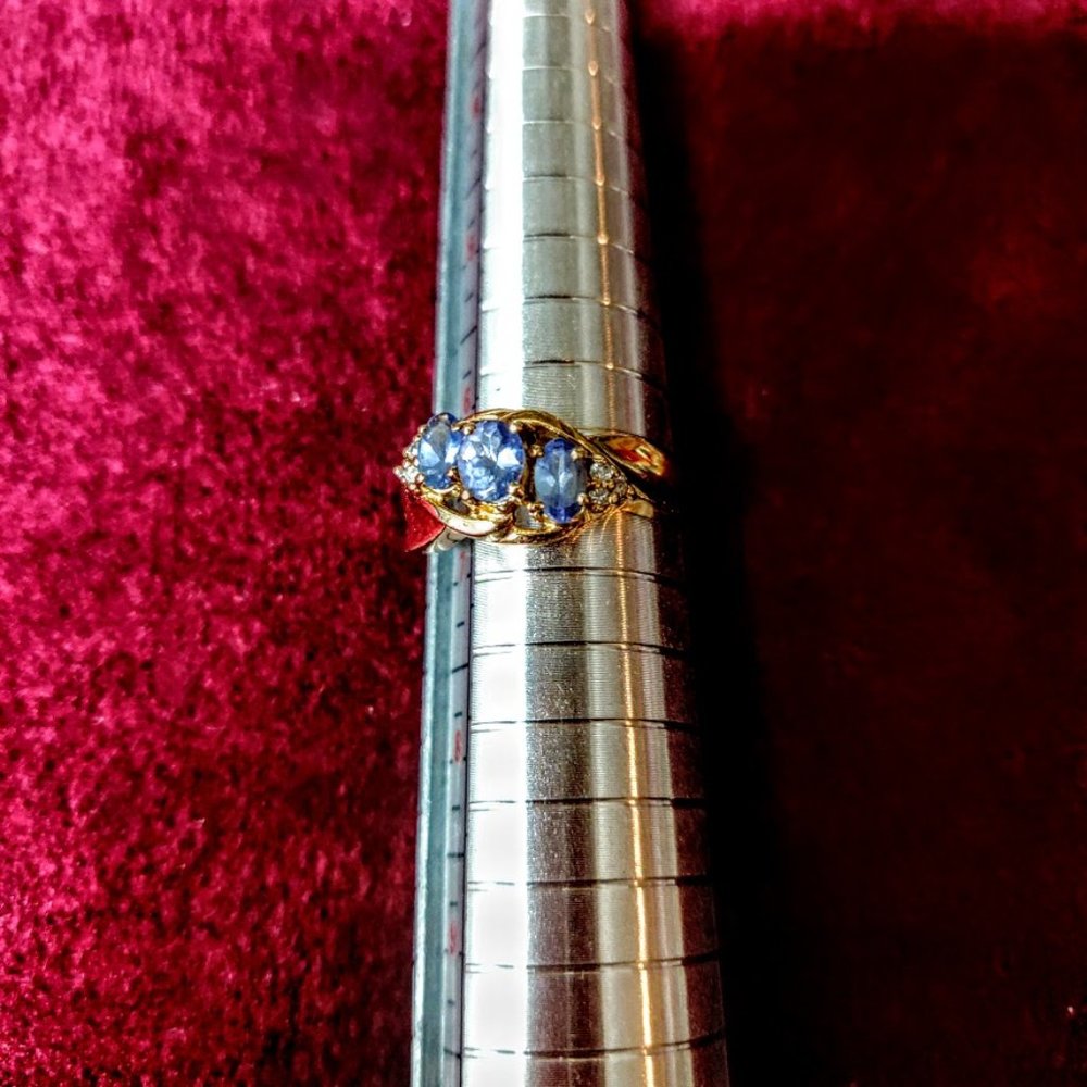 14K Gold Ring with 3 Tanzanite Stones & Small Diamonds -  50% Discount